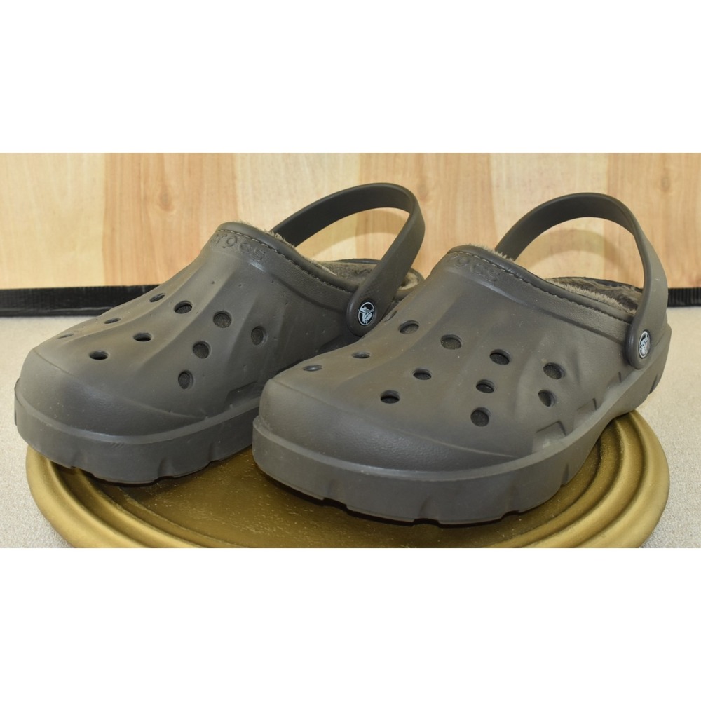 Crocs Baya Unisex Men Clogs Size 10, Women's Size 12 Fleece Lined Brown Sandals